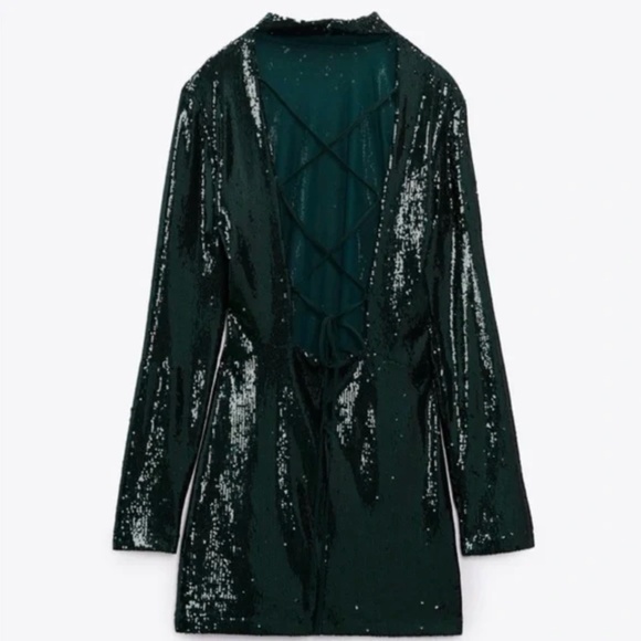 New ZARA SHORT SEQUIN DRESS GREEN - REF. 7901/445 XS - Picture 4 of 4